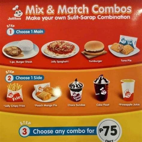 Try Jollibee’s Mix and Match for Only ₱75 .